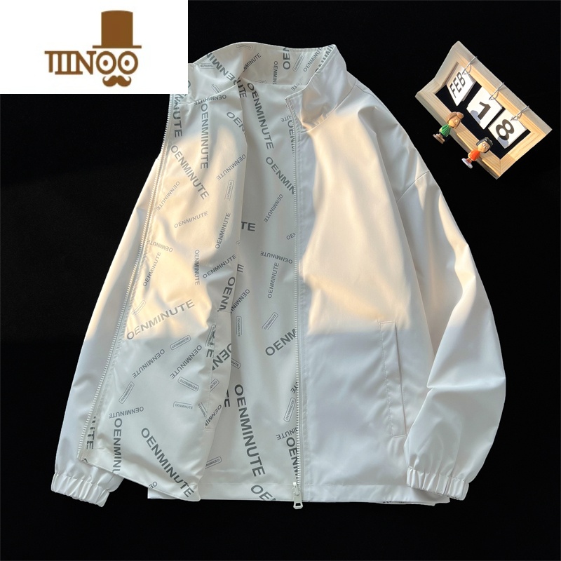 YANXU满印两面穿外套男款潮牌痞帅宽松大码韩版潮流运动休闲夹克高清大图