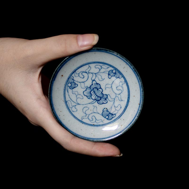 美帮汇仿古陶瓷盖置手绘蝙蝠缠枝莲花盖托全手工茶托杯垫杯托壶盖托盖架高清大图