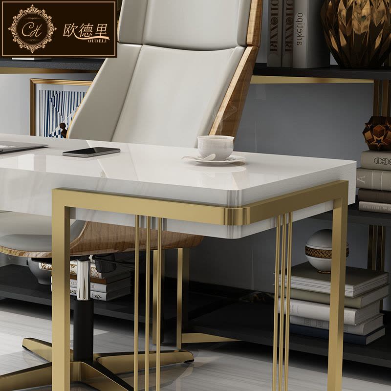 后现代轻奢书桌钢琴烤漆不锈钢电脑桌简约办公桌家用写字台图片