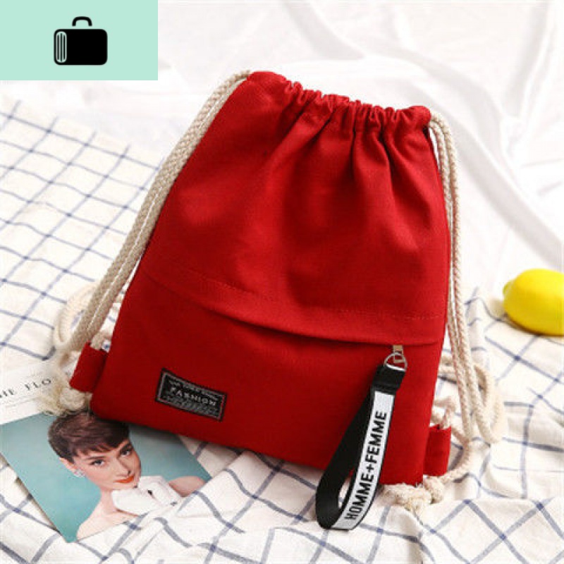 束口袋抽绳背包女帆布简约学生书包男运动小布袋包韩国拉绳双肩包NEW LAKE高清大图