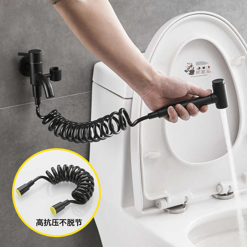 厕所黑色家用马桶喷高压喷头冲洗水龙头卫生间浴室伴侣妇洗器银色冷热