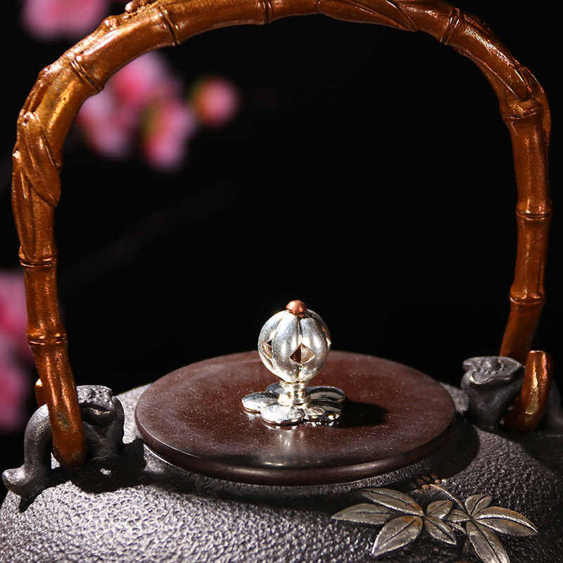 Atelier Tete 铁壶手工日本铁壶套装 南部铁器老铁壶煮水茶壶鎏金无涂层 鎏金浮雕人生如意铁壶