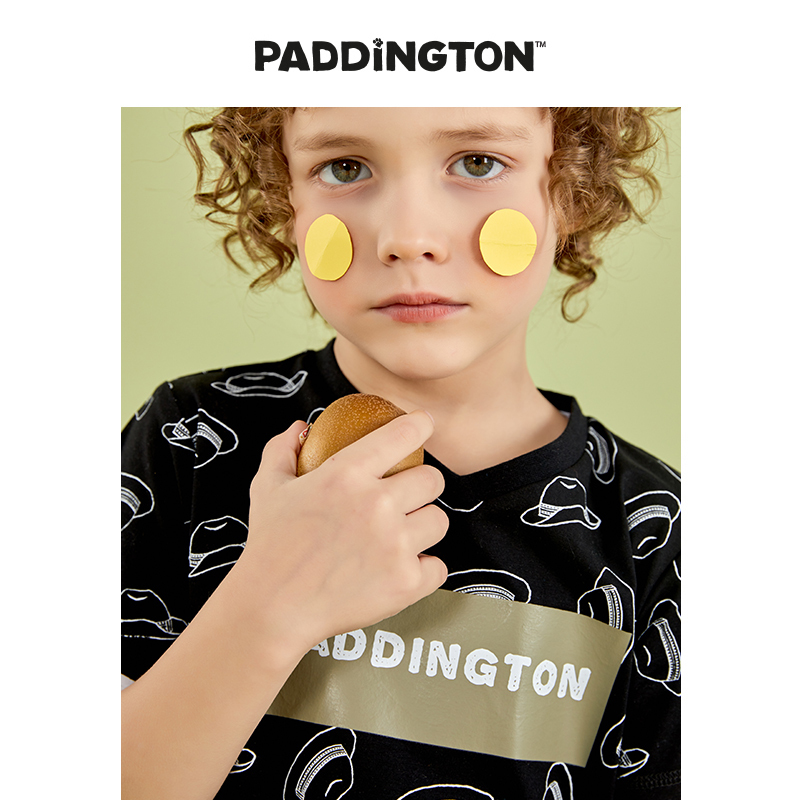 Paddington Bear帕丁顿熊童装帽子印花T恤夏季短袖上衣