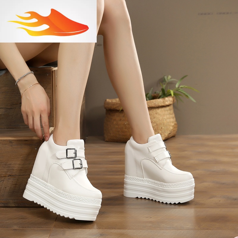 fish basket秋冬新款韩版内增高圆头休闲单鞋女松糕厚底百搭小皮鞋女