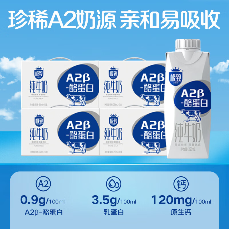 三元极致A2β-酪蛋白纯牛奶整箱250ml*10盒*4提 礼盒装