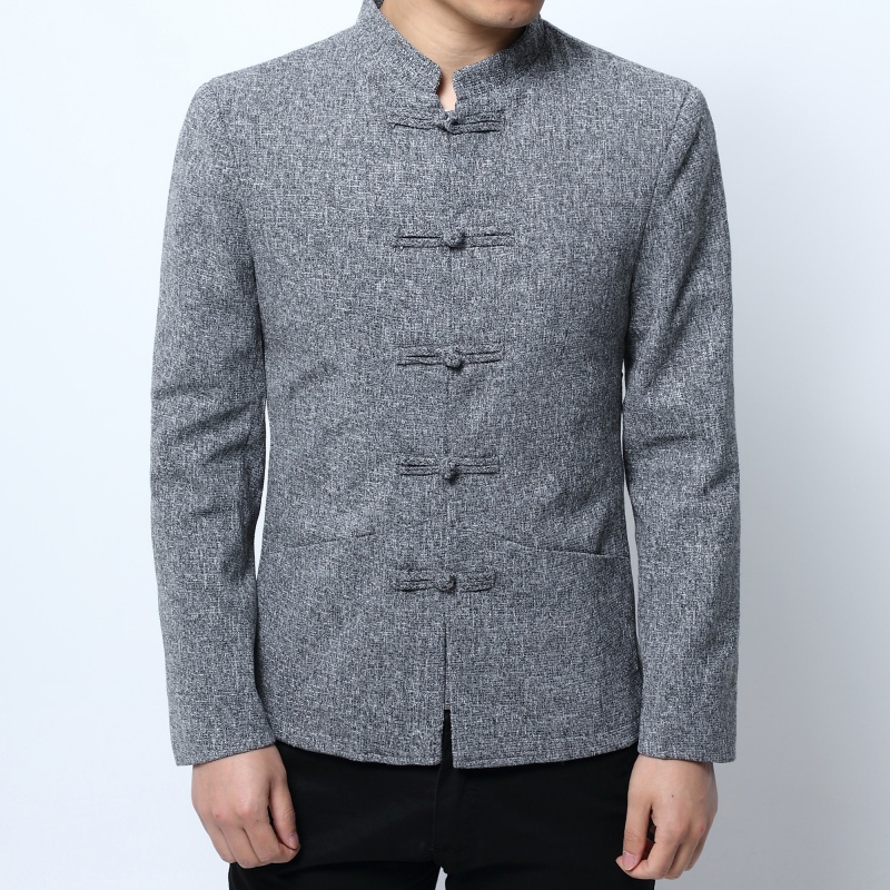 唐装男中式长袖单西外套男春秋短款上衣中国风休闲立领盘扣西服潮