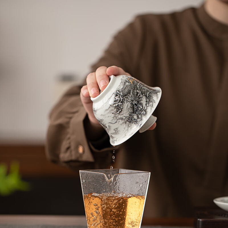 苏氏陶瓷(SUSHI CERAMICS) J1024 万事兴龙三才盖碗 1个 (单位:个)高清大图