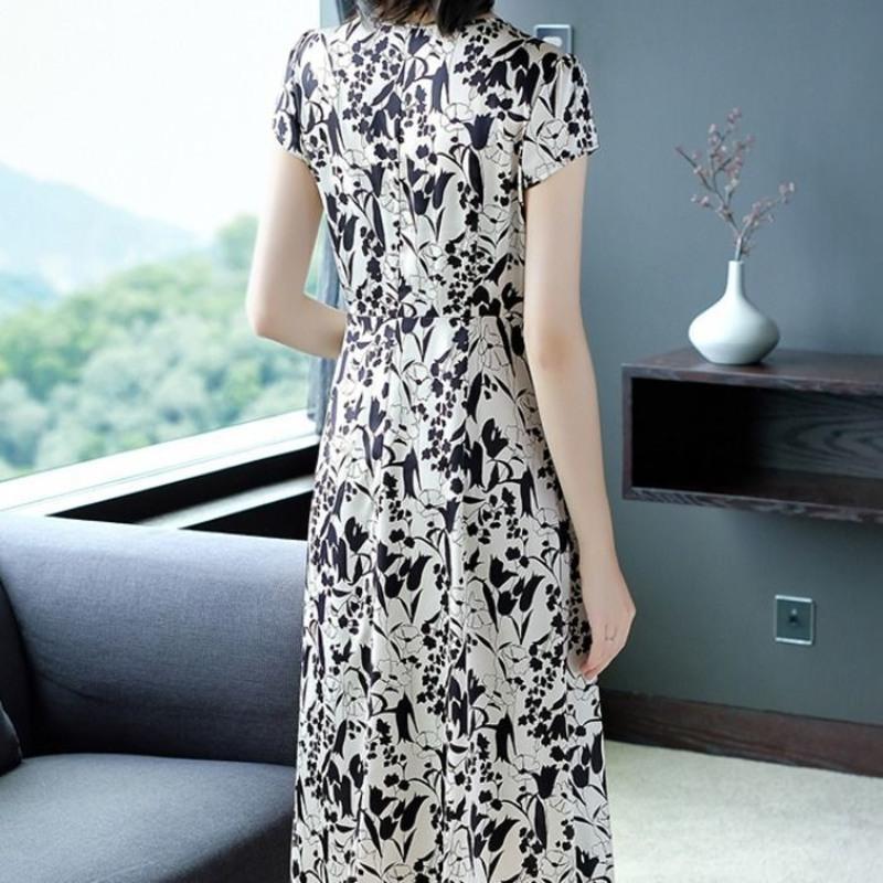 杭州重磅真丝连衣裙女中长款夏大码女装香云纱桑蚕丝裙子特价清仓 图片色 M
