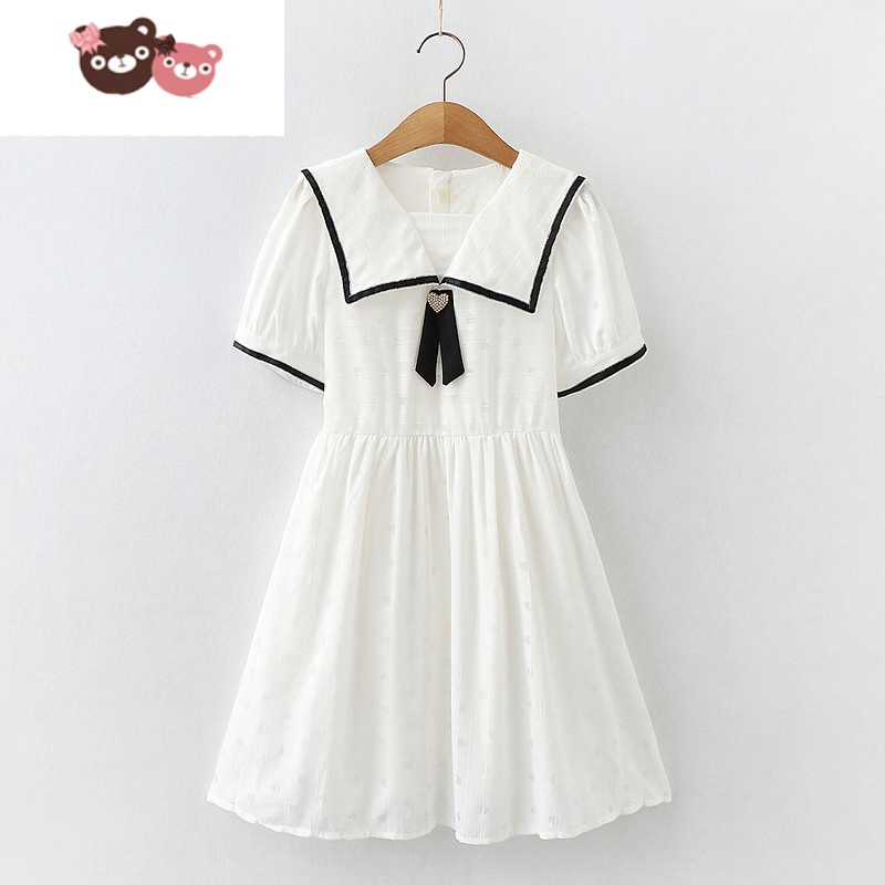 绿彩虹光儿童白色连衣裙学院风女童公主裙大童女装夏装中大童夏季裙子