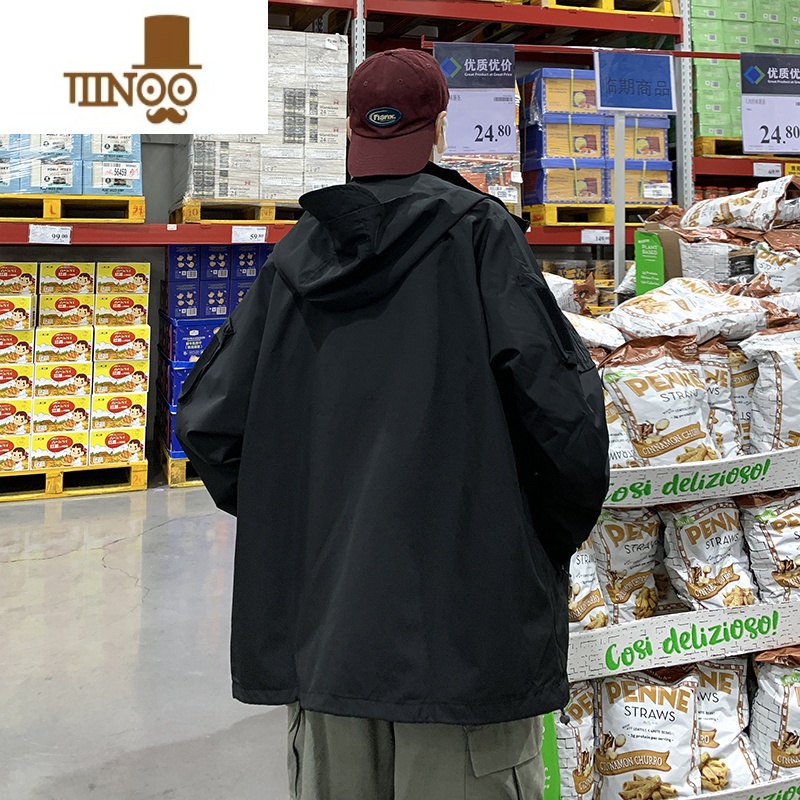 YANXU魔术贴冲锋衣男潮牌户外运动连帽风衣外套ins宽松休闲夹克高清大图