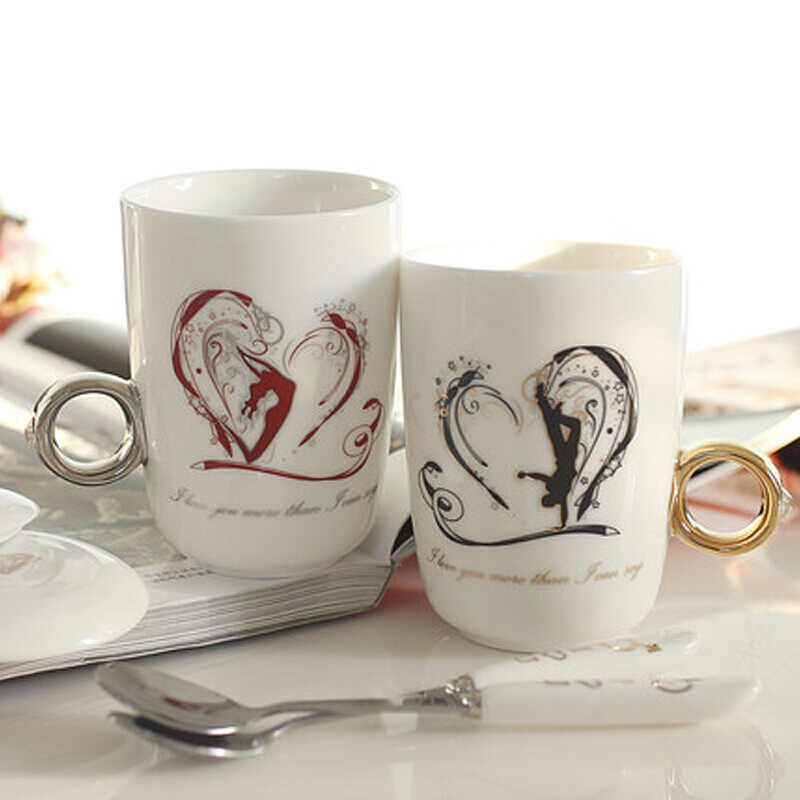 情侣对杯陶瓷情侣杯咖啡杯马克杯带盖创意水杯牛奶杯