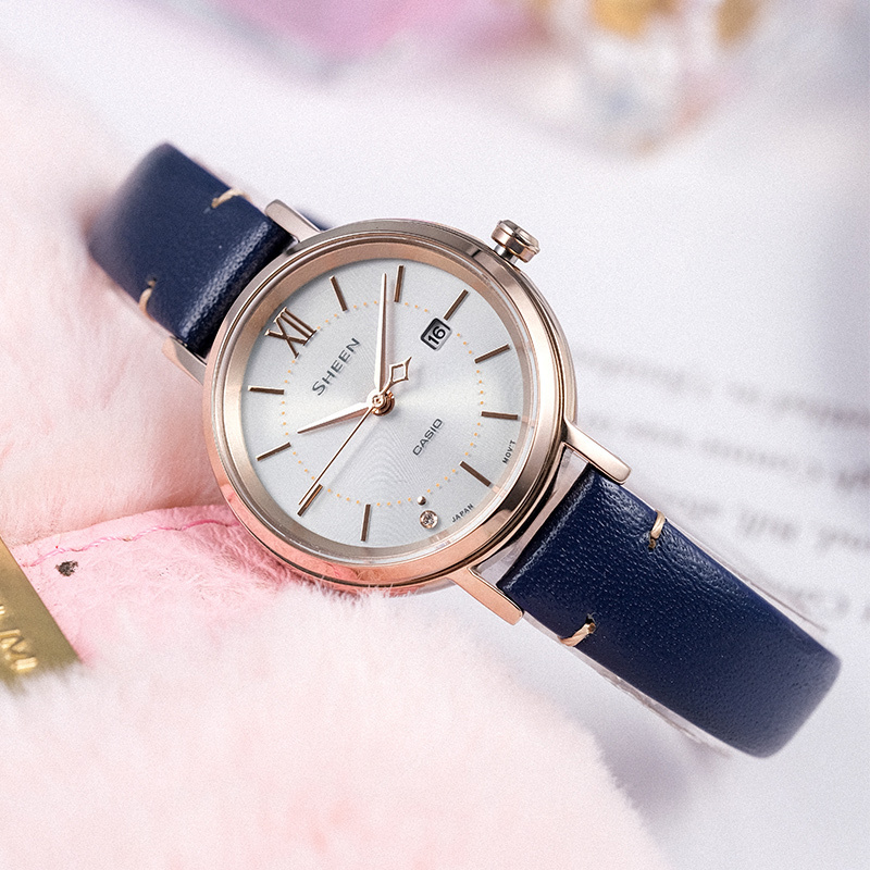 卡西欧casio手表女sheen系列太阳能动力人造蓝宝石镜面女士商务休闲