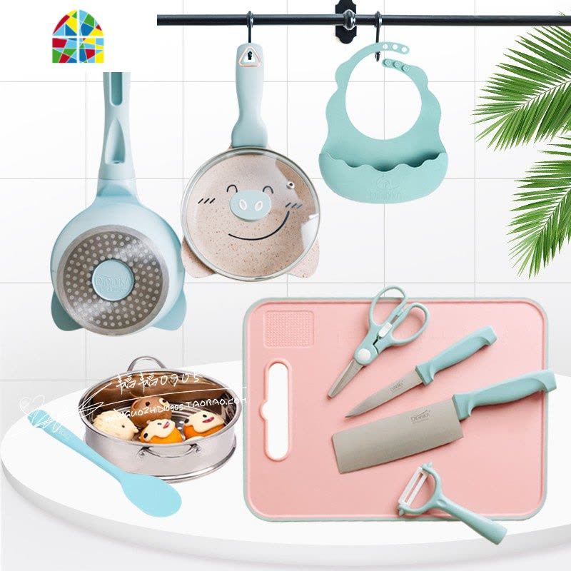 韩国婴儿辅食锅奶锅宝宝不粘锅辅食工具套装菜板 FENGHOU 红花瓣辅食锅+煎锅+蒸屉+盖子送勺子图片