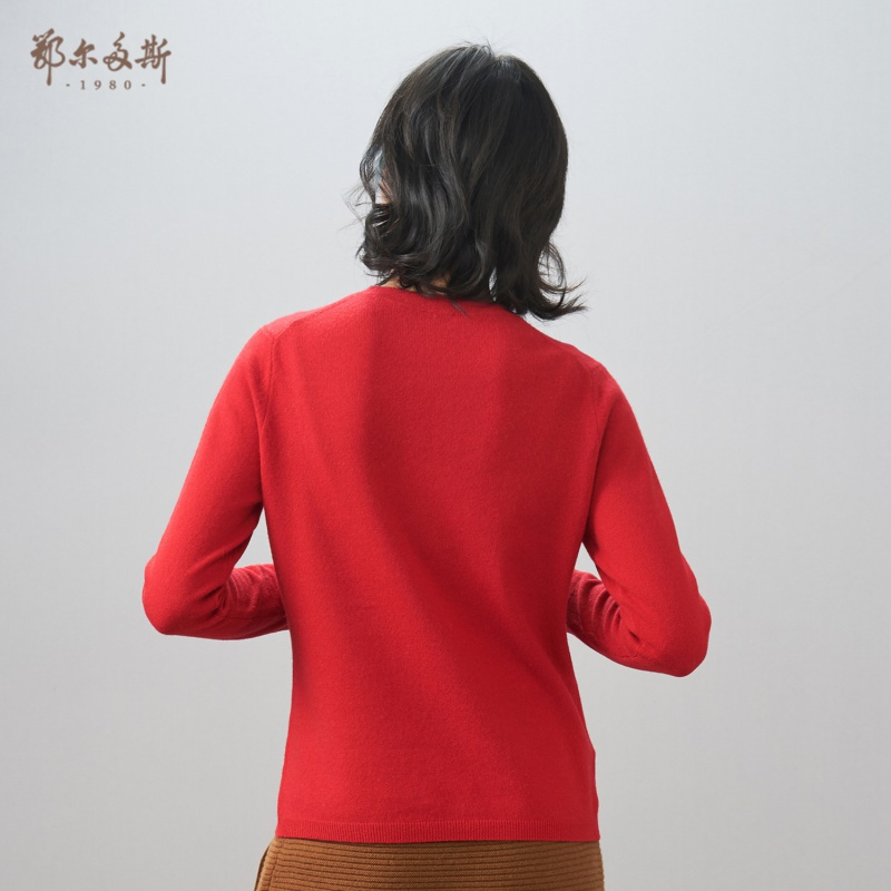 鄂尔多斯1980 圆领生肖鼠图案提花女羊绒衫针织衫