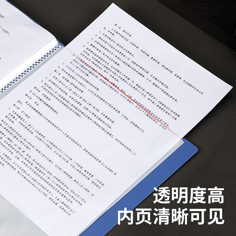 得力5004 40页资料册蓝色(单位:册)插页文件夹A4透明分页试卷夹文件册