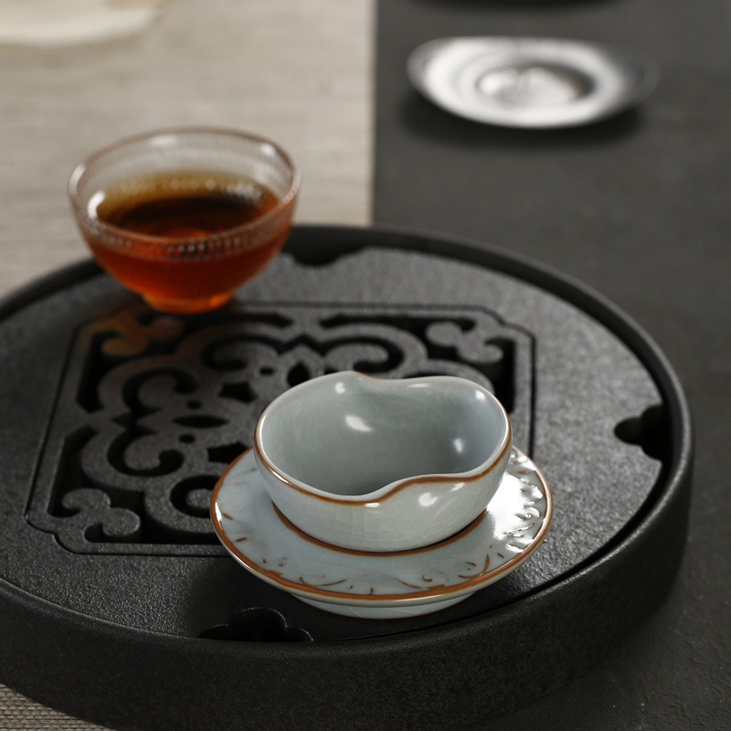 戴云品格 开片汝窑茶漏功夫茶具过滤器过滤网汝瓷茶配件茶道 原矿冬青釉莲心茶滤茶托