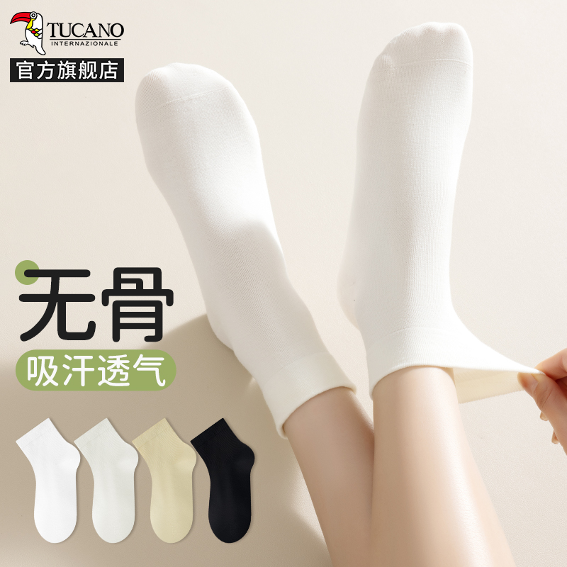 啄木鸟无骨袜子女中筒袜夏季薄款纯棉纱短袜2025新款白色月子袜子纱高清大图