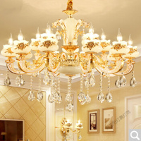 苏宁放心购 照明吊灯别墅客厅灯吊灯仿玉石水晶欧式客厅吊灯复式楼锌合金卧室餐厅灯饰灯具