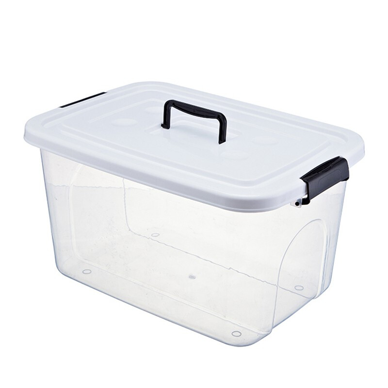 塑料手提收纳箱便携式收纳盒家用杂物储物箱零食玩具衣物内衣收纳箱 黑盖透明 小号手提（长25宽19高15cm）