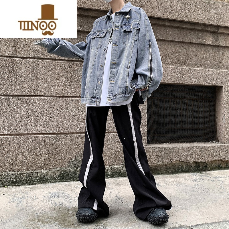 YANXU美式牛仔外套男秋季水洗做旧休闲复古感情侣百搭拉链工装夹克高清大图