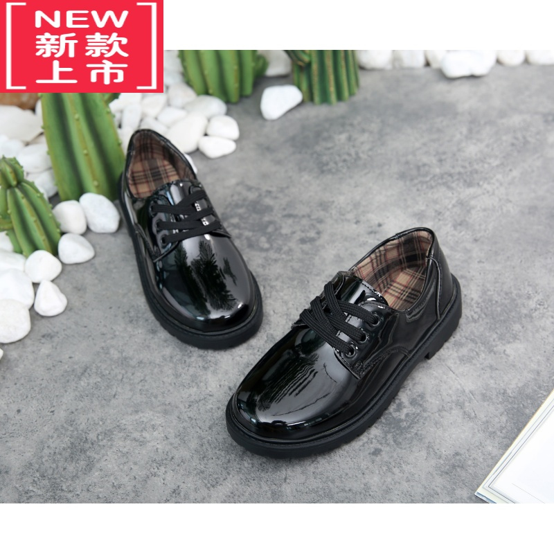 可莉允男童皮鞋儿童鞋绑鞋带贴扣黑色男孩子学生学校演出礼仪小皮鞋运动休闲鞋