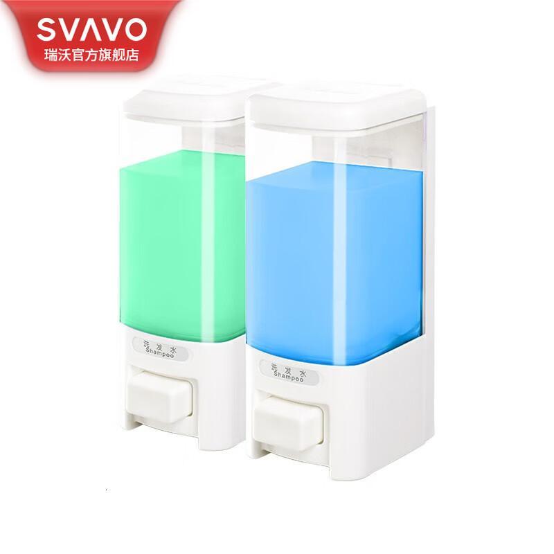 瑞沃(SVAVO)手动皂液器壁挂500ml 双头洗手液瓶酒店洗手液盒卫生间洗手瓶 V-8102 白色-双格单位:个高清大图