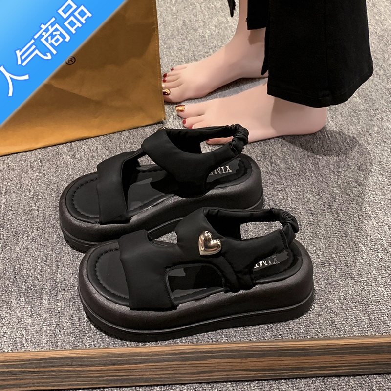 SUNTEK复古气质韩系凉鞋女2022年夏季新款百搭女款配裙子厚底罗马沙滩鞋