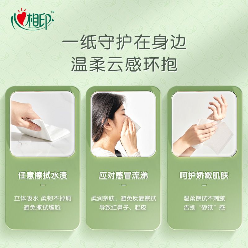 心相印抽纸立体压花云感柔肤面纸卫生纸餐巾纸3层家庭装整箱24包高清大图