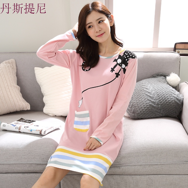 春秋冬夏季女孩卡通长袖纯棉睡裙睡衣女可爱长袖睡裙家居服连衣裙