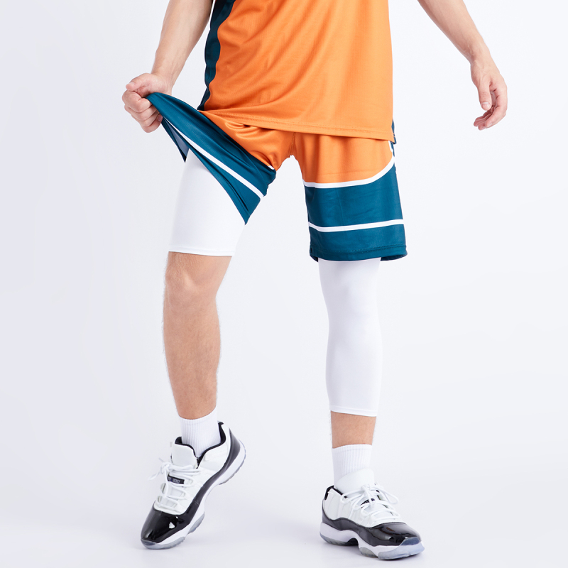 美式单腿篮球紧身裤一长一短五分七分裤健身跑步训练打底裤装备男