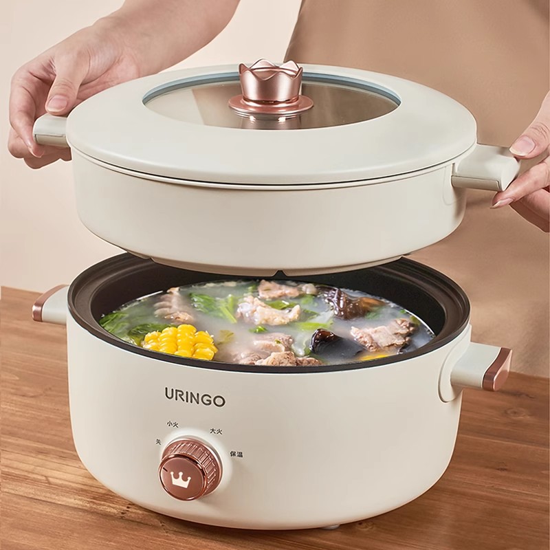 七彩叮当3L电煮锅多功能电锅宿舍学生一体锅小型炒锅蒸煮不粘电热火锅锅家用 QC-ZG01Z(蒸笼款)