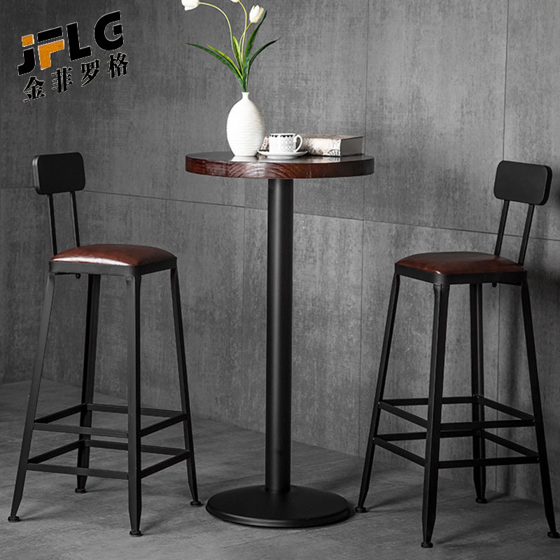 金菲罗格高脚吧台椅铁艺吧凳 坐高65高软包坐垫(有靠背)高清大图