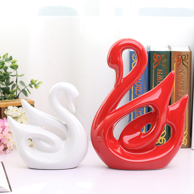 陶瓷摆件家居工艺装饰品电视柜客厅现代创意结婚三四口之家鹿 三维工匠 红白天鹅高清大图