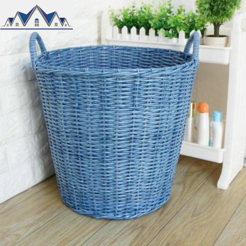 塑料仿藤编脏衣服收纳篮玩具筐洗衣篮筐编织篮杂物筐脏衣桶 三维工匠 粗蓝彩色超大号高45CMX46CMX35CM