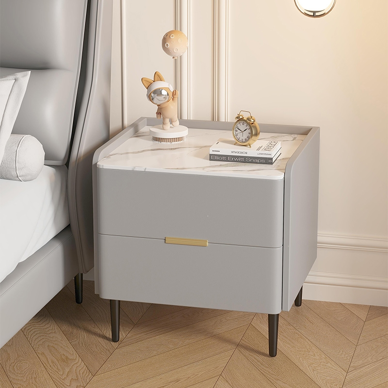 法耐fanai奶油风床头柜木简约现代皮质床边柜小型收纳极简岩板迷你