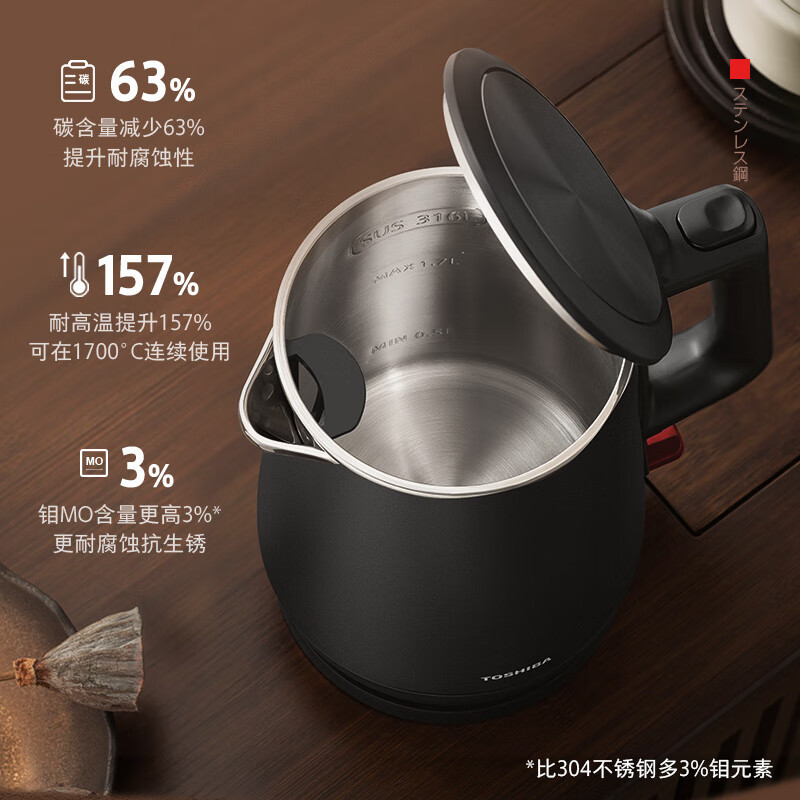 东芝(TOSHIBA)防烫烧水壶电热水壶电水壶316L不锈钢内胆1.7升大容量温控煮水壶开水壶 KT-17DRTC GM高清大图