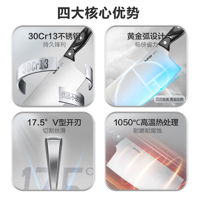 苏泊尔SUPOR 刀具套装套刀菜刀斩骨刀多用刀水果刀剪刀7件套 TK1505E高清大图