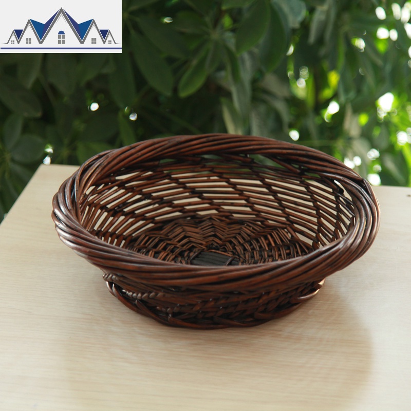 柳编放馒头的筐子藤编收纳框篮竹编砂锅托水果厨房家用盛馍框小号 三维工匠收纳篮 咖啡色大号【口35高10】厘米