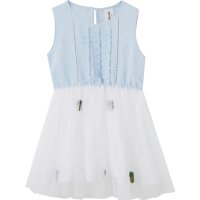 [2件2.5折价:49.8,叠加199减30]moomoo童装女童裙装夏季新款女中童麻粘拼网纱无袖连衣裙
