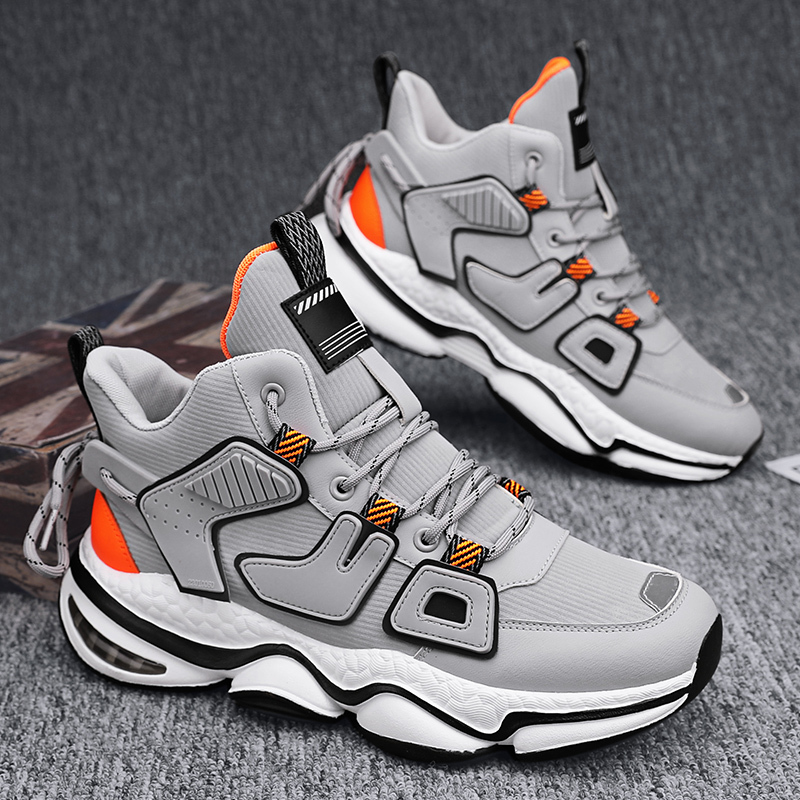 秋季高帮运动鞋男厚底港风时尚老爹鞋韩版潮流休闲鞋帅气学生潮鞋视频