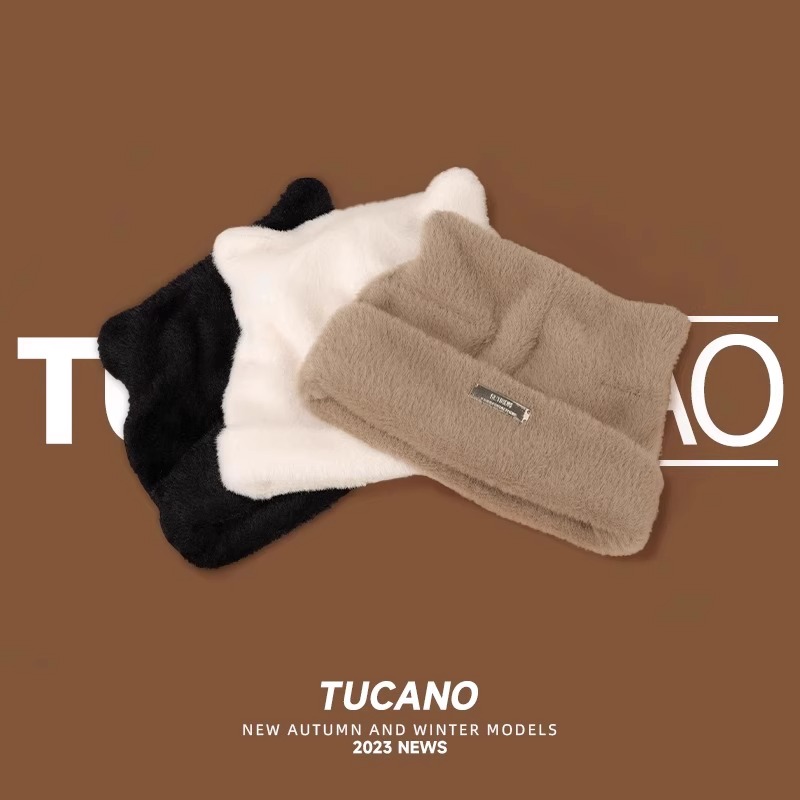 帽子女冬季可爱猫耳朵针织冷帽毛线帽百搭护耳保暖包头毛绒堆毛耳高清大图