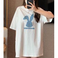 唐狮 夏季女圆领前胸图案短袖纯棉T恤百搭减龄ins