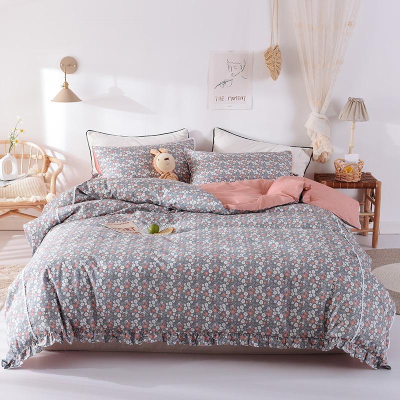 美帮汇小碎花四件套全棉全棉田园简约小清新床上用品床单床笠被套三件套