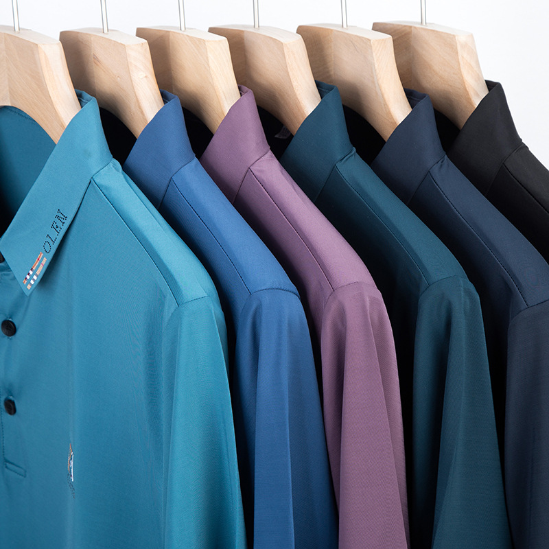 夏季新款短袖t恤男韩版翻领polo衫简约休闲宽松中年男装纯色T高清大图