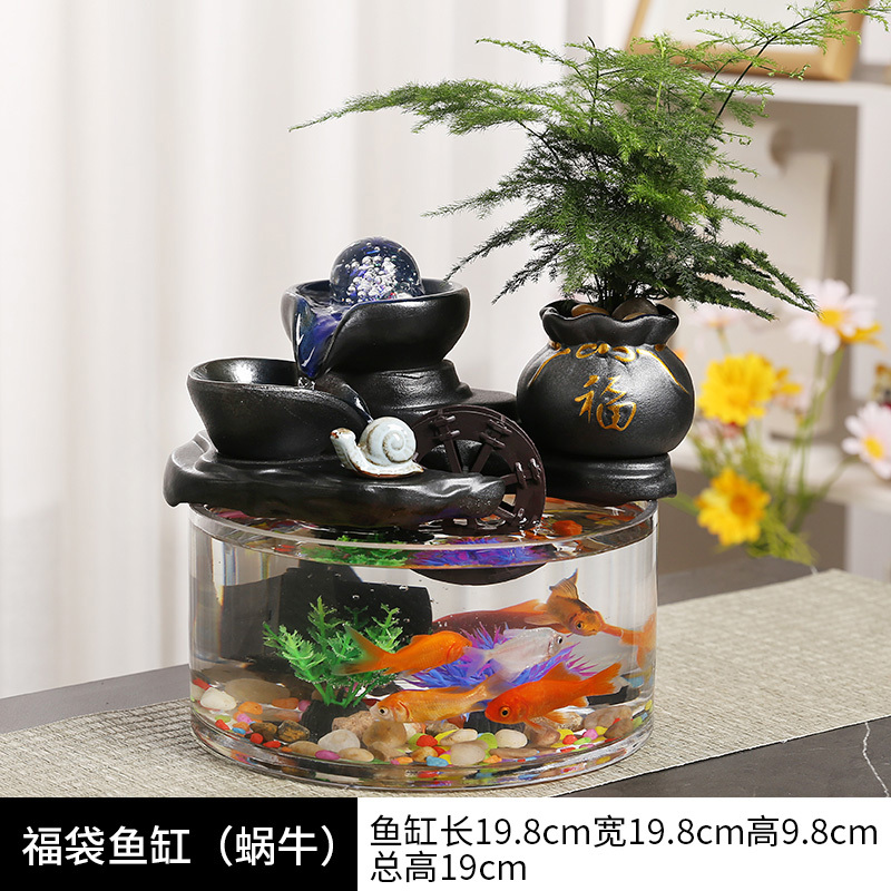 玻璃鱼缸摆件循环流水器客厅办公室桌面盆景小金鱼缸招财开业礼品