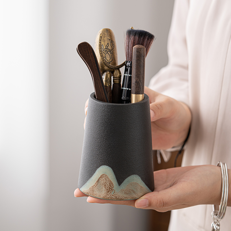 苏氏陶瓷(SUSHI CERAMICS)茶具配件茶道手绘彩画六君子 实木茶夹杯夹高清大图