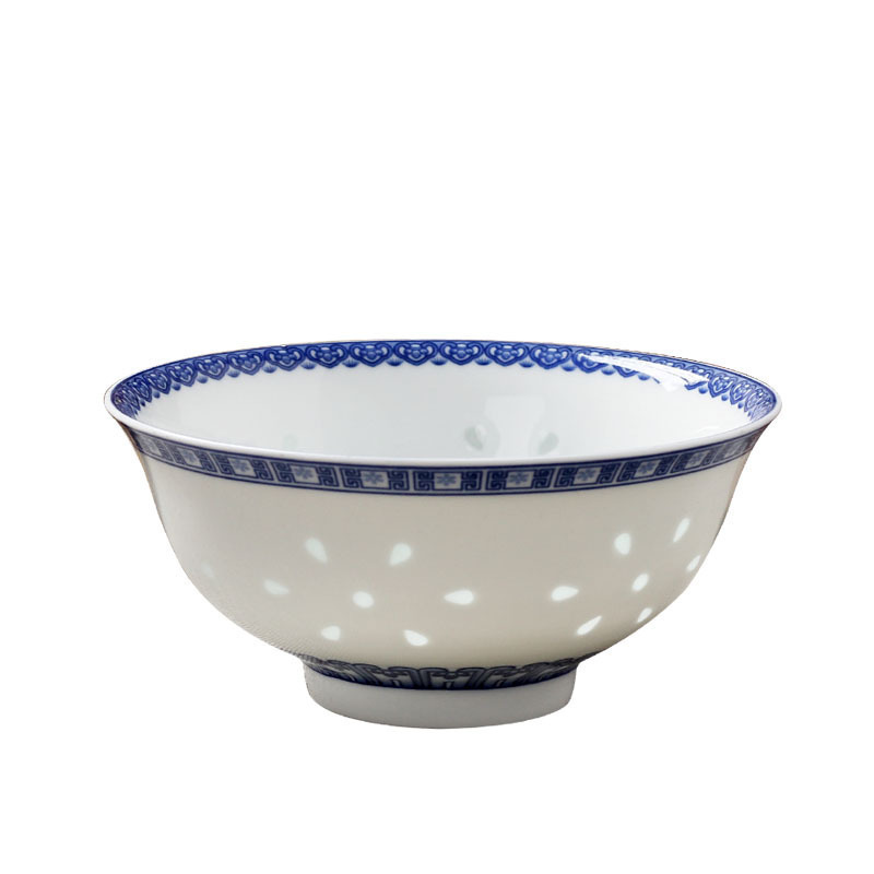 LICHEN 景德镇青花玲珑陶瓷碗 釉中彩陶瓷器饭碗 牡丹花 5英寸饭碗1个 微波炉适用