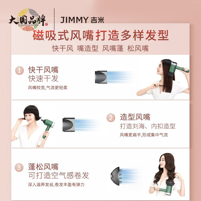 莱克吉米(JIMMY)F5 负离子电吹风家用大功率1800W护发不伤发 智能冷热风吹风筒护发神器