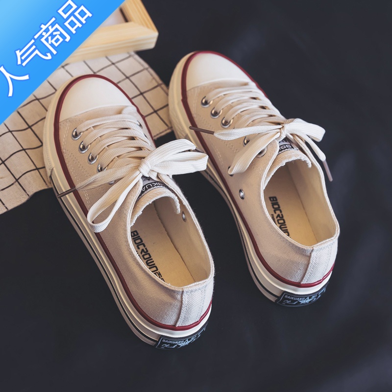 SUNTEK2022年夏季新款帆布鞋女低帮薄款百搭ulzzang布鞋平底小女zE新高清大图
