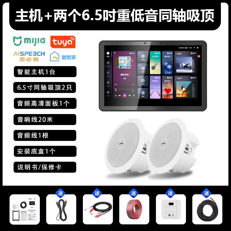 先科(SAST)智能AI家庭吸顶音响套装家用客厅无线蓝牙吊顶(内置精灵)智能语音主机+2个6.5英寸重低音同轴吸顶音响